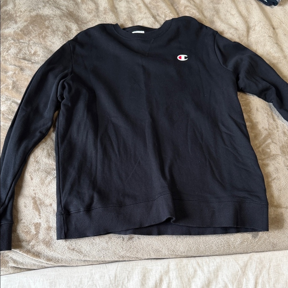 Champion Black Crewneck with Small Chest C Logo